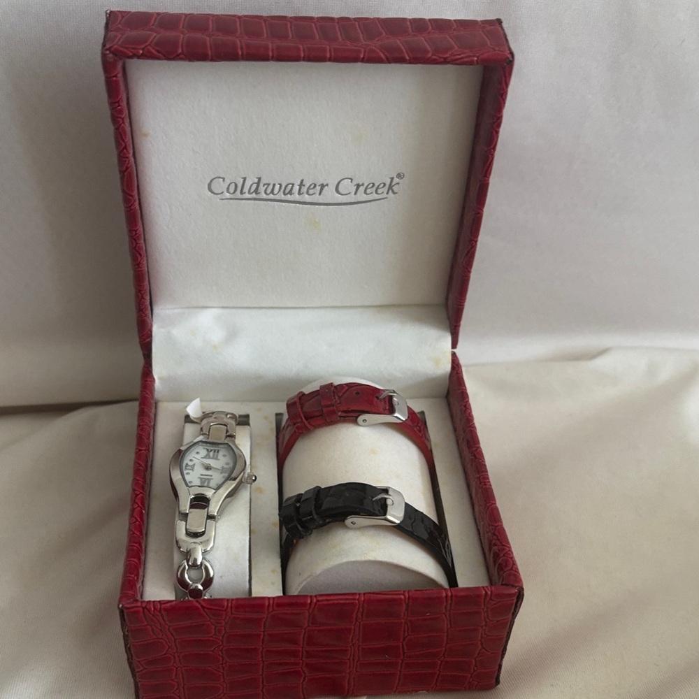 Coldwater Creek Silver Watch with Black and red Strap